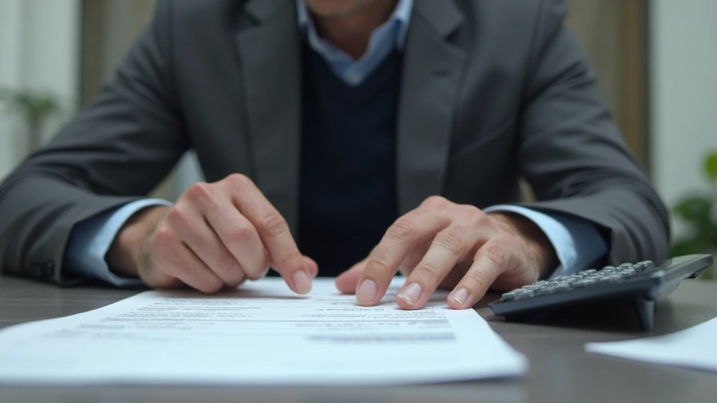 Человек с калькулятором и документами о погашении долга, анализирующий стратегию