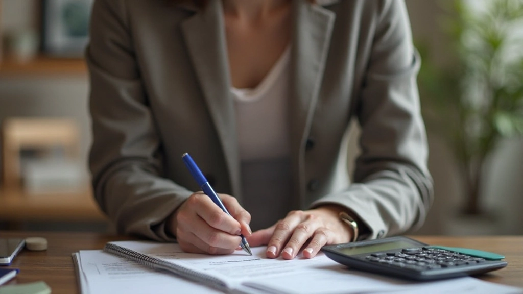 Финансовый планировщик создает годовой бюджет, калькулятор и планер на столе