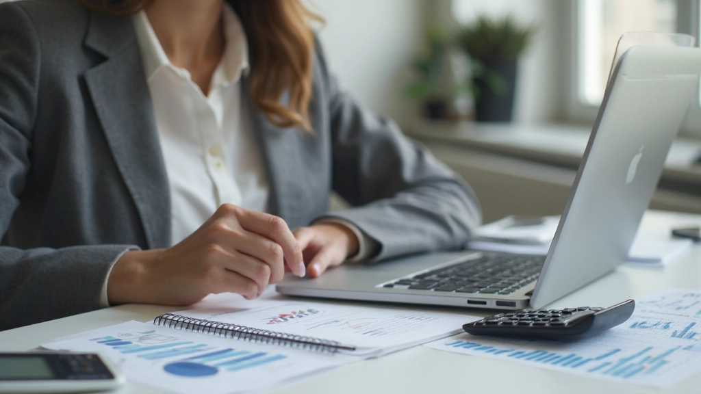 Рабочий стол финансового планирования с планировщиком, калькулятором и графиками бюджета